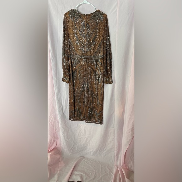 Mac Duggal 5295 NWT BEADED LONG SLEEVE WRAP OVER MIDI DRESS - Picture 6 of 16